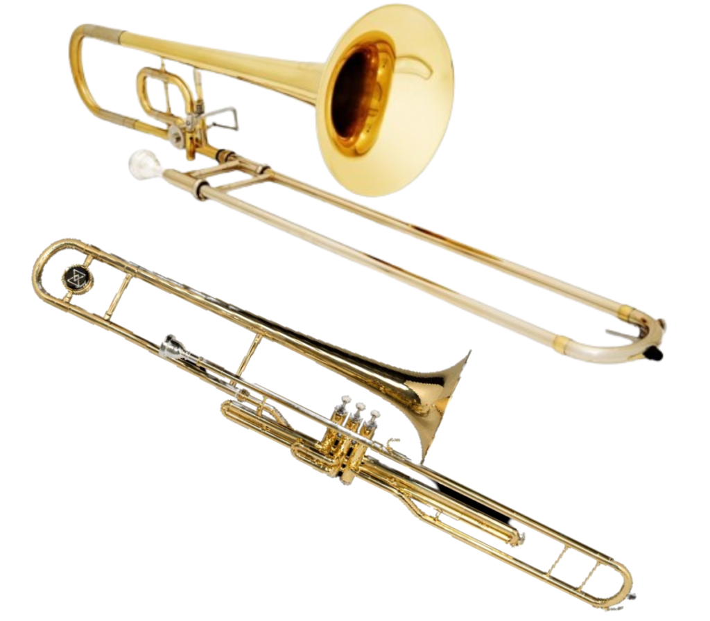 O trombone é o mesmo caso do trompete. 